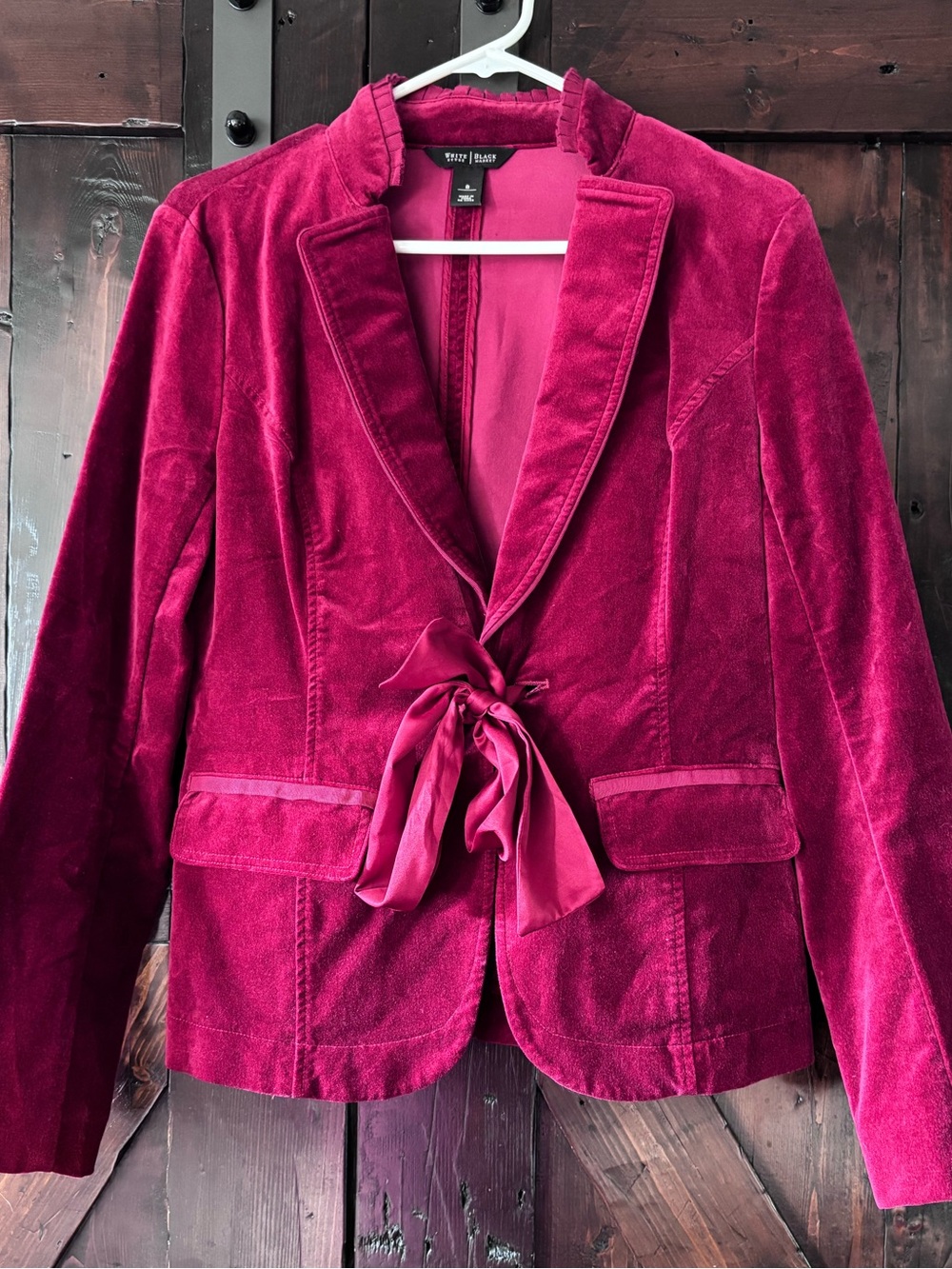White House Black Market Burgundy Velvet Blazer Women’s Satin Tie Peplum Jacket